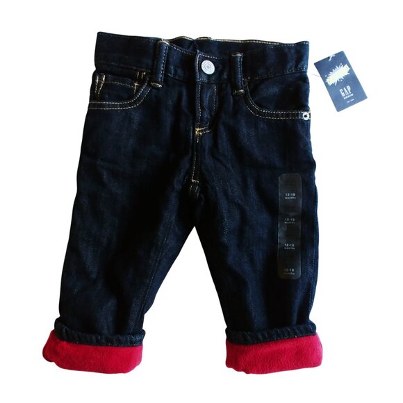 NWT Gap Fleece Lined Denim Defendo Jeans 12-18 Months - Picture 1 of 11